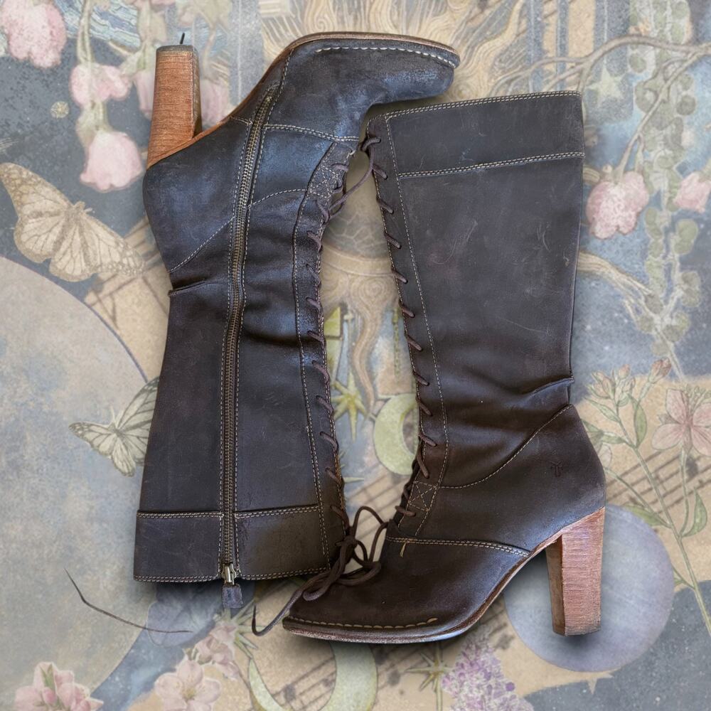 Whimsigoth Lace Up Leather Boots Dark Brown
